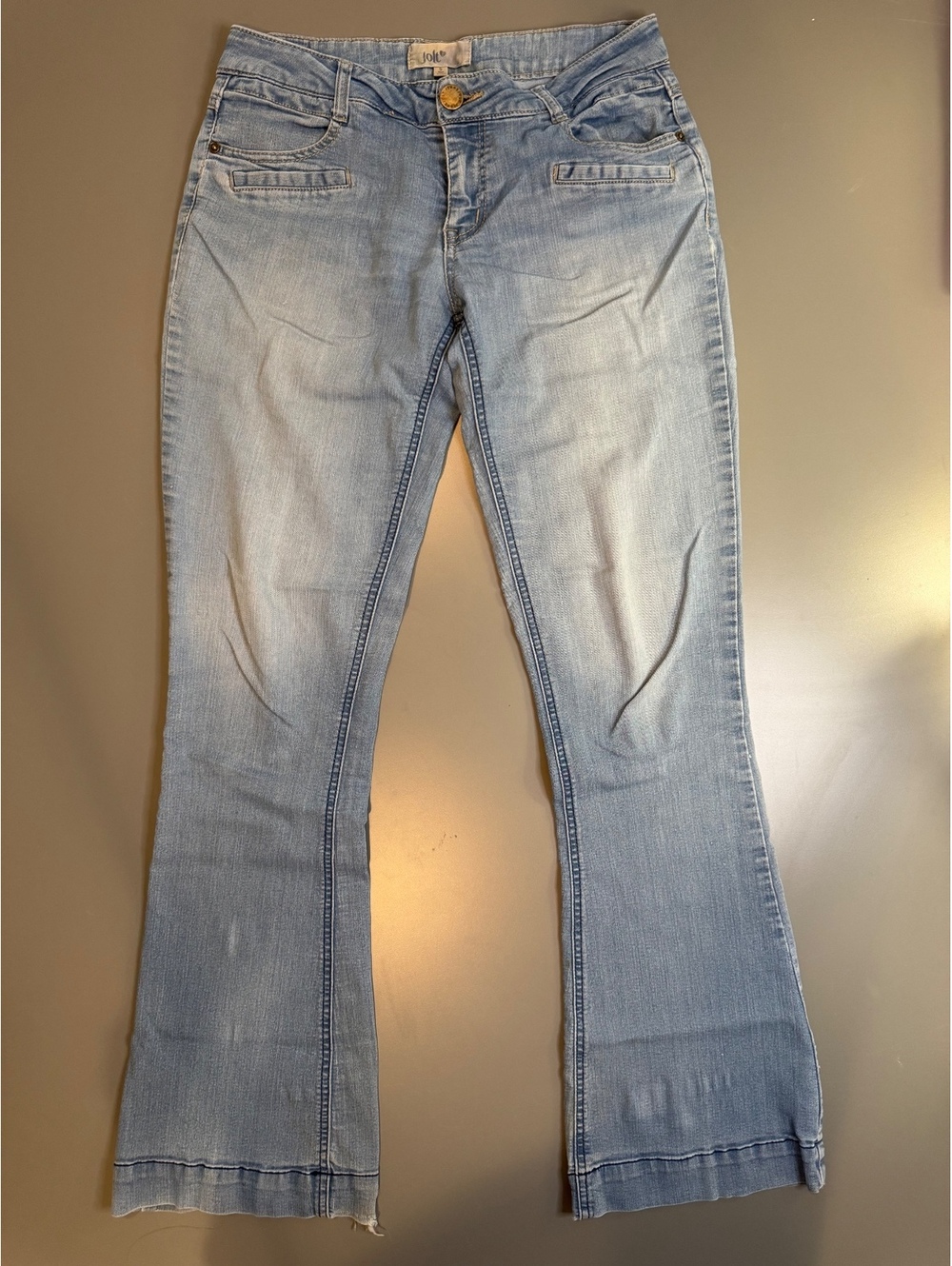 Jolt Women's Light Wash Bootcut Jeans Size 5 with Frayed Hems